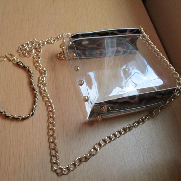 New Clear Plastic Transparent Jelly Purse Shoulder Bag Leopard Print - Picture 4 of 13